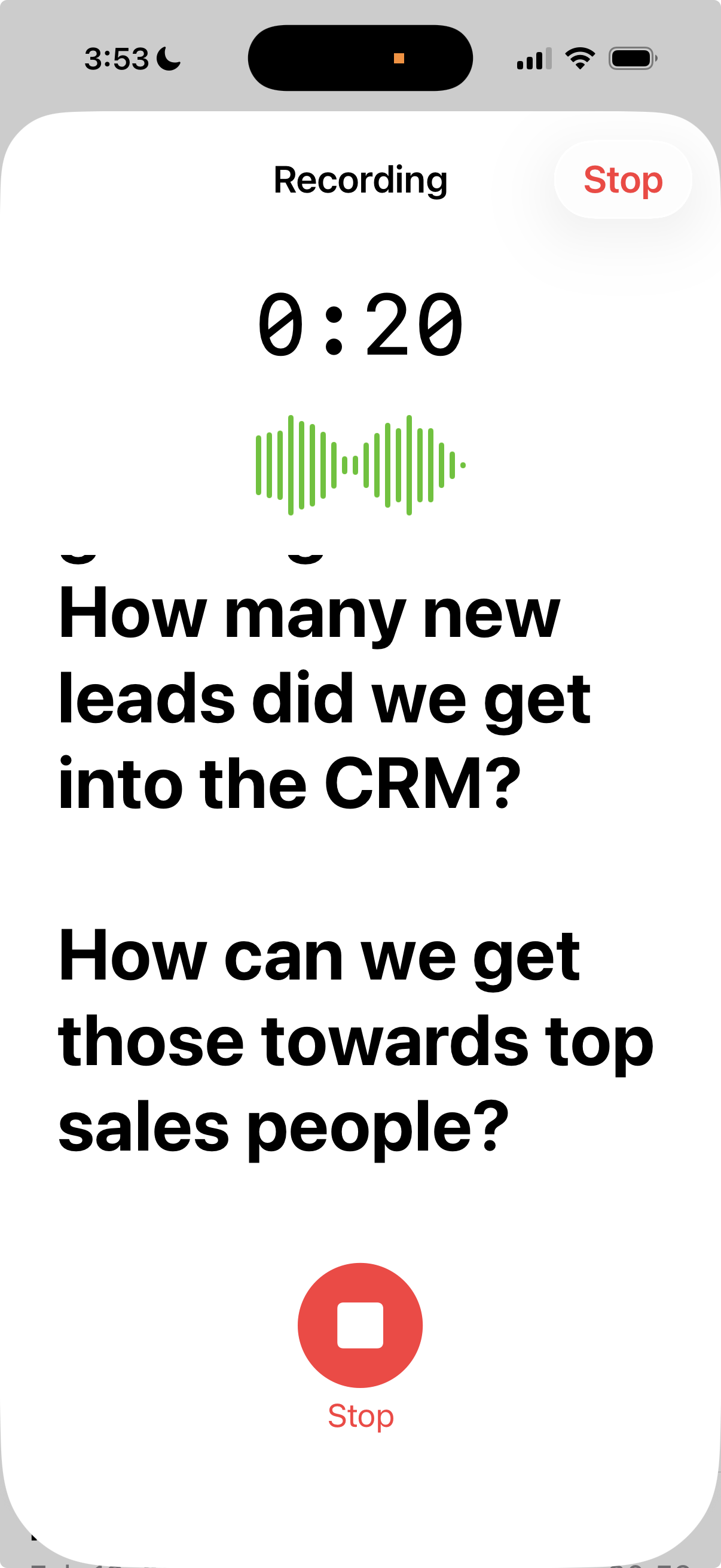 Basil AI live transcription screen during a meeting