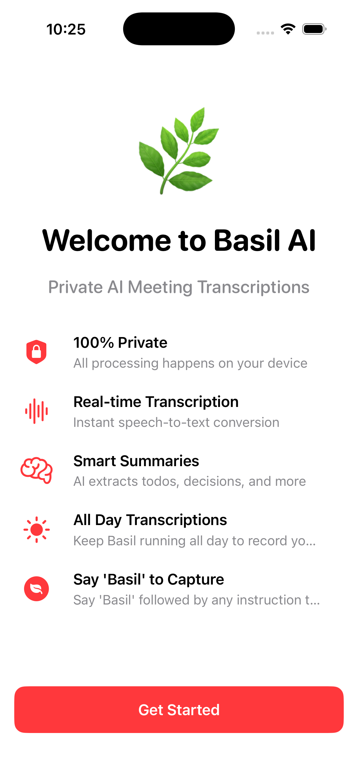 Basil AI welcome screen on Apple devices